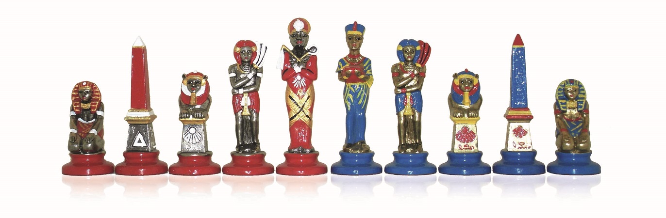 Chess Pieces – Painted Metal, Egyptian