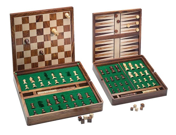 Magnetic Chess & Backgammon Set – Golden Rosewood