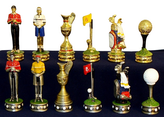 Chess Pieces – Golf; Gold Silver Plated On Pewter
