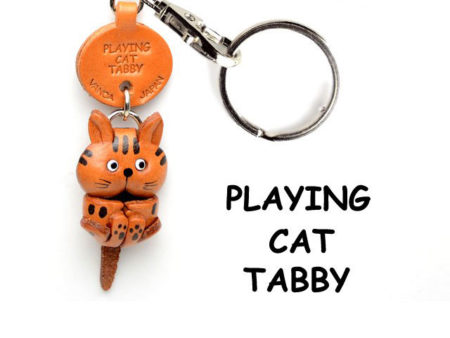 Leather Key Chain – Playing Cat Tabby