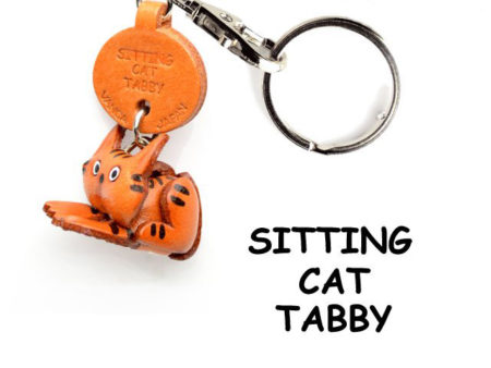 Leather Key Chain – Sitting Cat Tabby