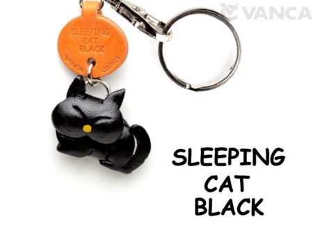 Leather Key Chain – Sleeping Cat (Black)
