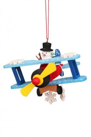 Snowman In Plane Ornament