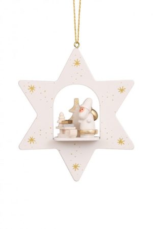 Star White Santa With Sled Ornament