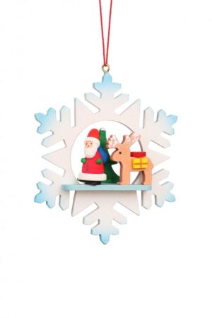 Snowflake Santa Claus With Reindeer Ornament