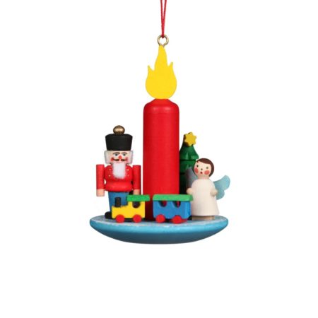 Candle With Nutcracker And Angel Ornament
